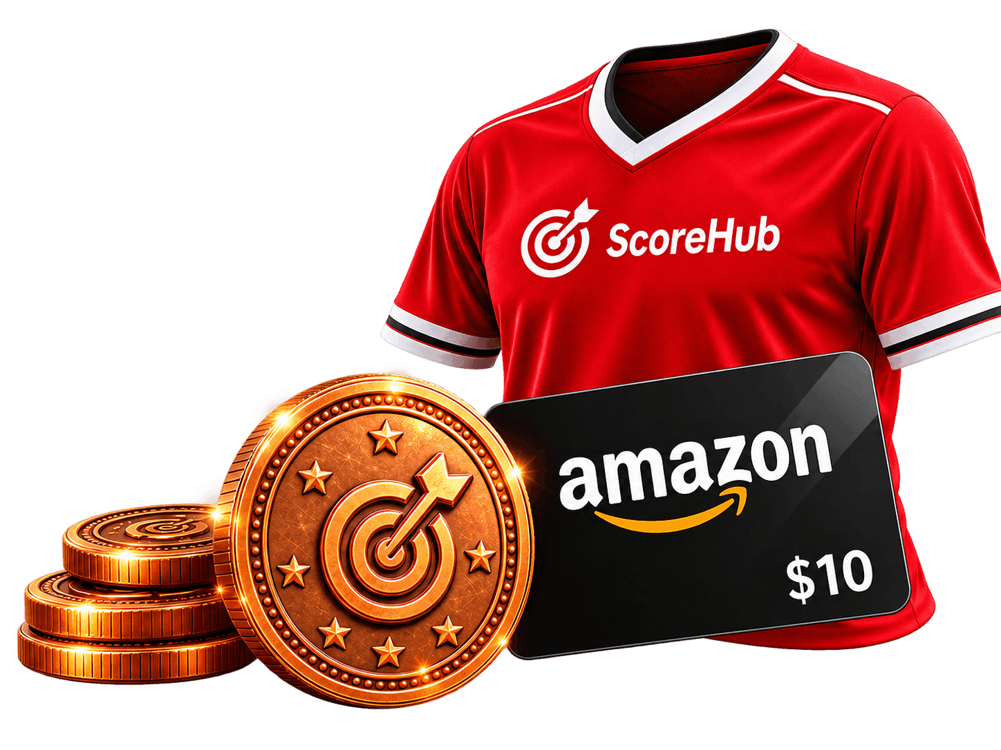 ScoreHub jersey, tokens, and an Amazon gift card reward